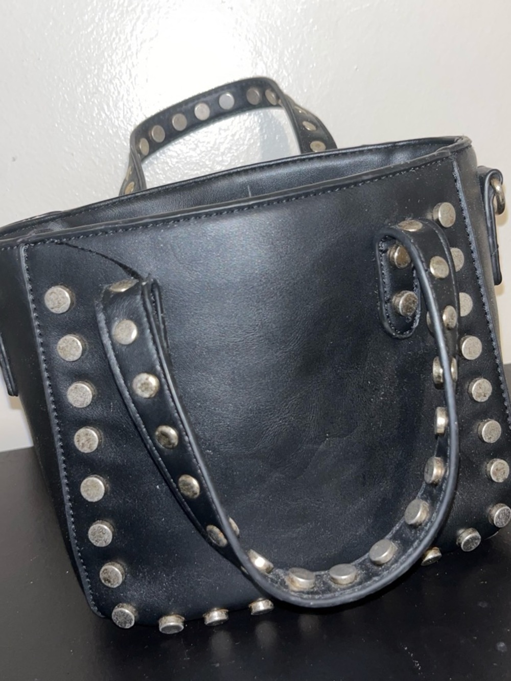 Black Studded Leather Tote Bag - Women